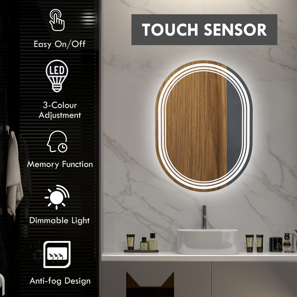 kleankin Bathroom Mirror with LED Lights, 3 Colours, Anti-fog, 70 x 50cm
