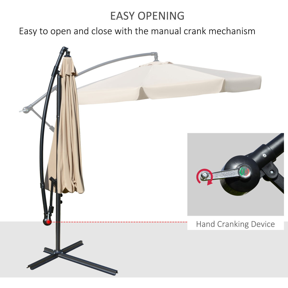 Outsunny 2.7m Garden Cantilever Banana Parasol Sun Shade w/ Crank, Light Brown
