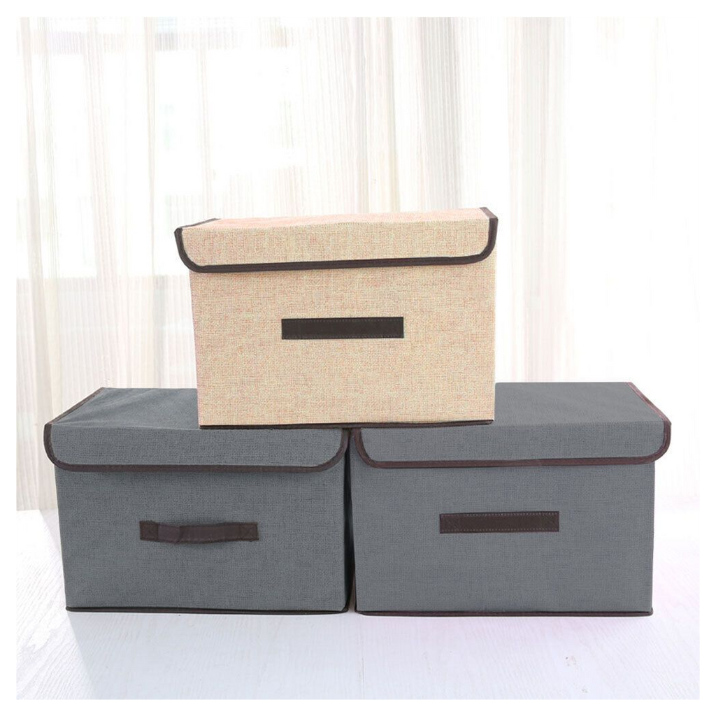 2 IN 1 Foldable Square Fabric Canvas Storage Boxes Portable Drawer With Lid UK
