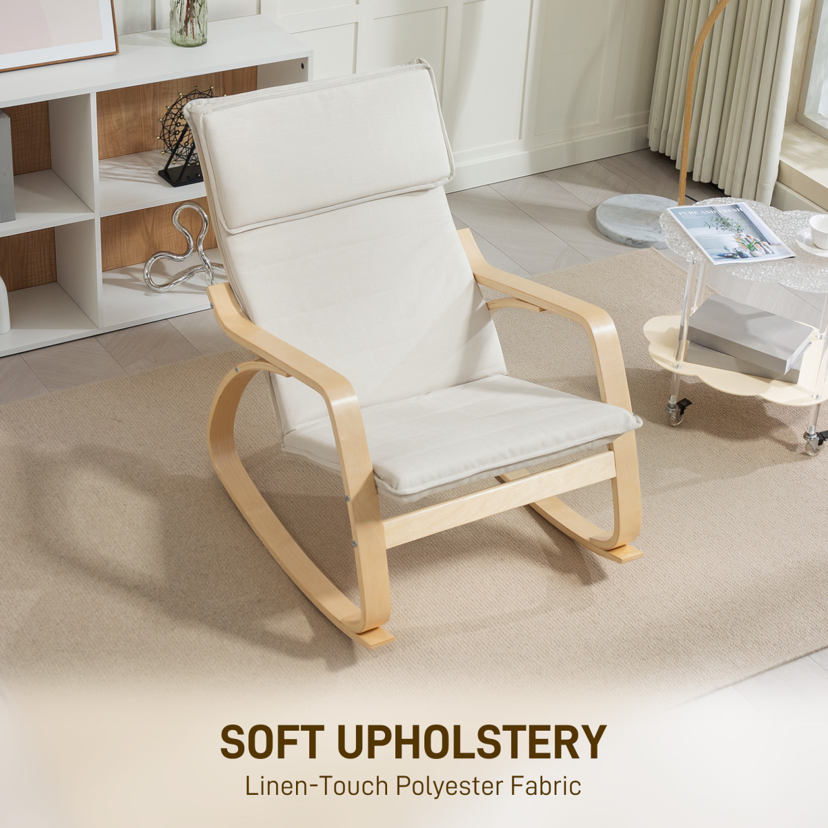 HOMCOM Comfortable Relax Rocking Chair with High Back, Cream White