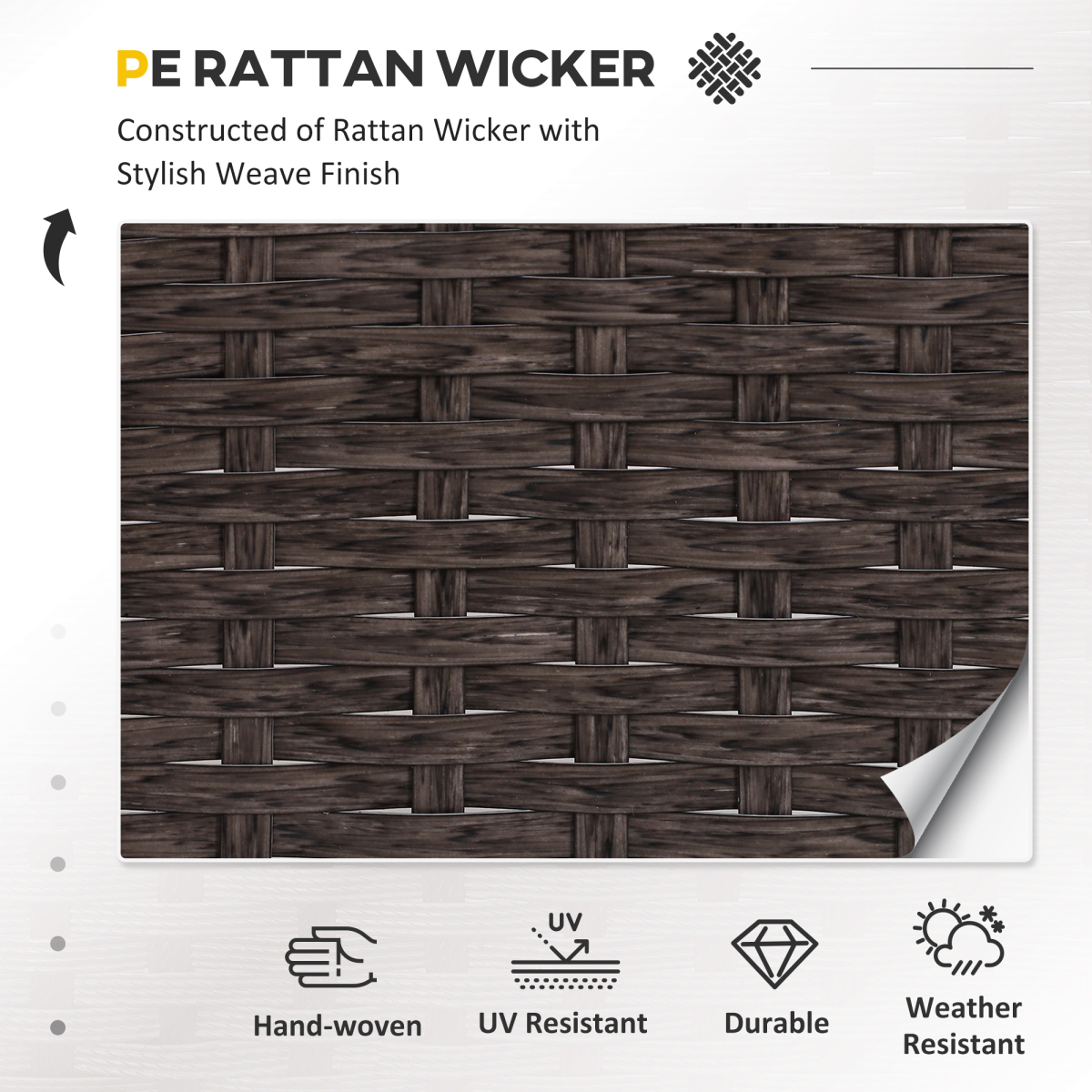 2 Seater PE Rattan Garden Furniture Set, Glass Top Table  Brown