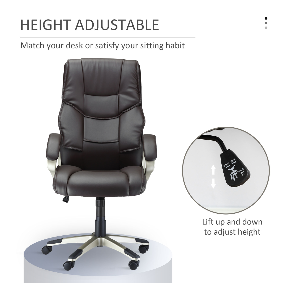 Executive Computer Office Desk Chair High Back Faux Leather Swivel Chair Brown