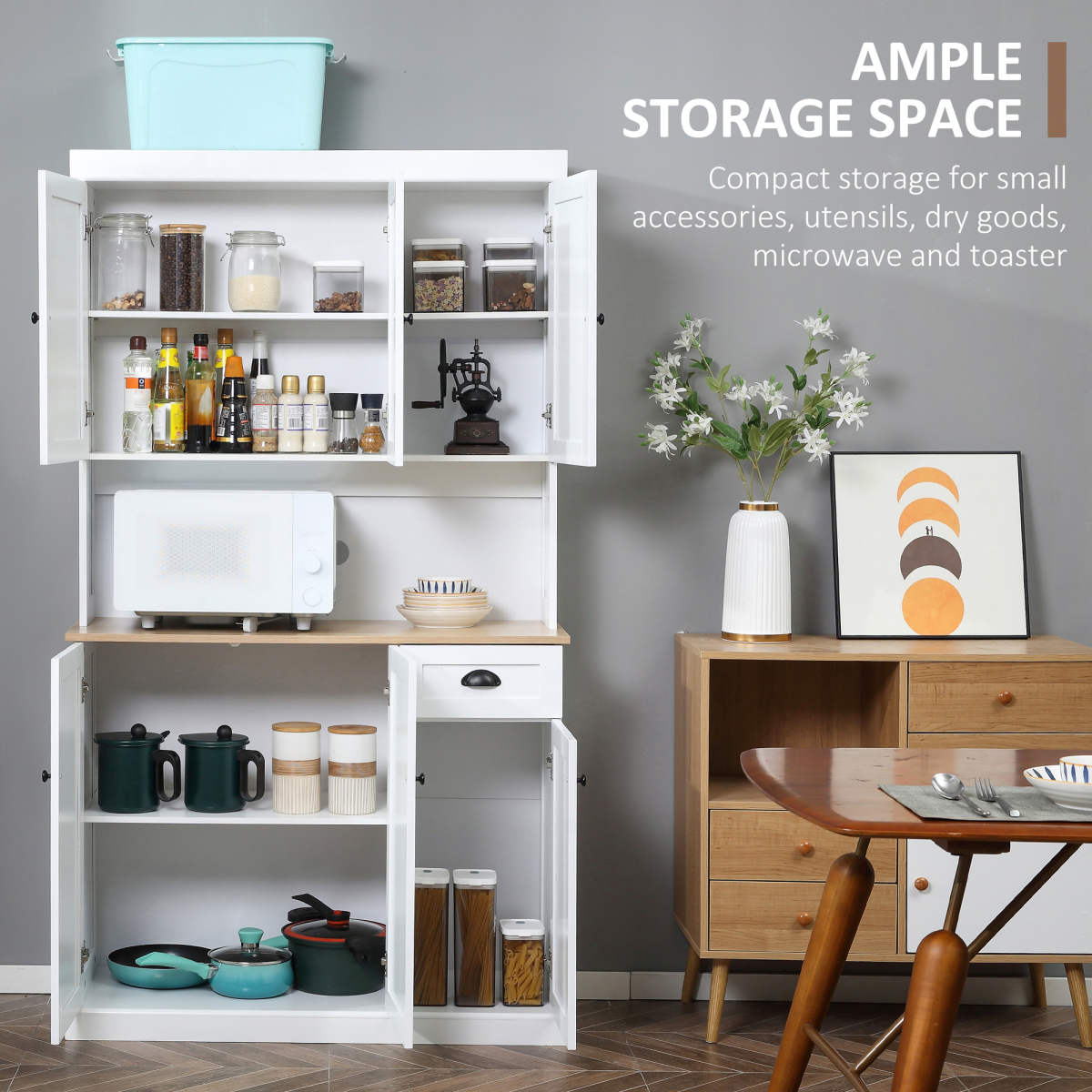HOMCOM Kitchen Cupboard Storage Cabinet Microwave Oven Stand with Storage