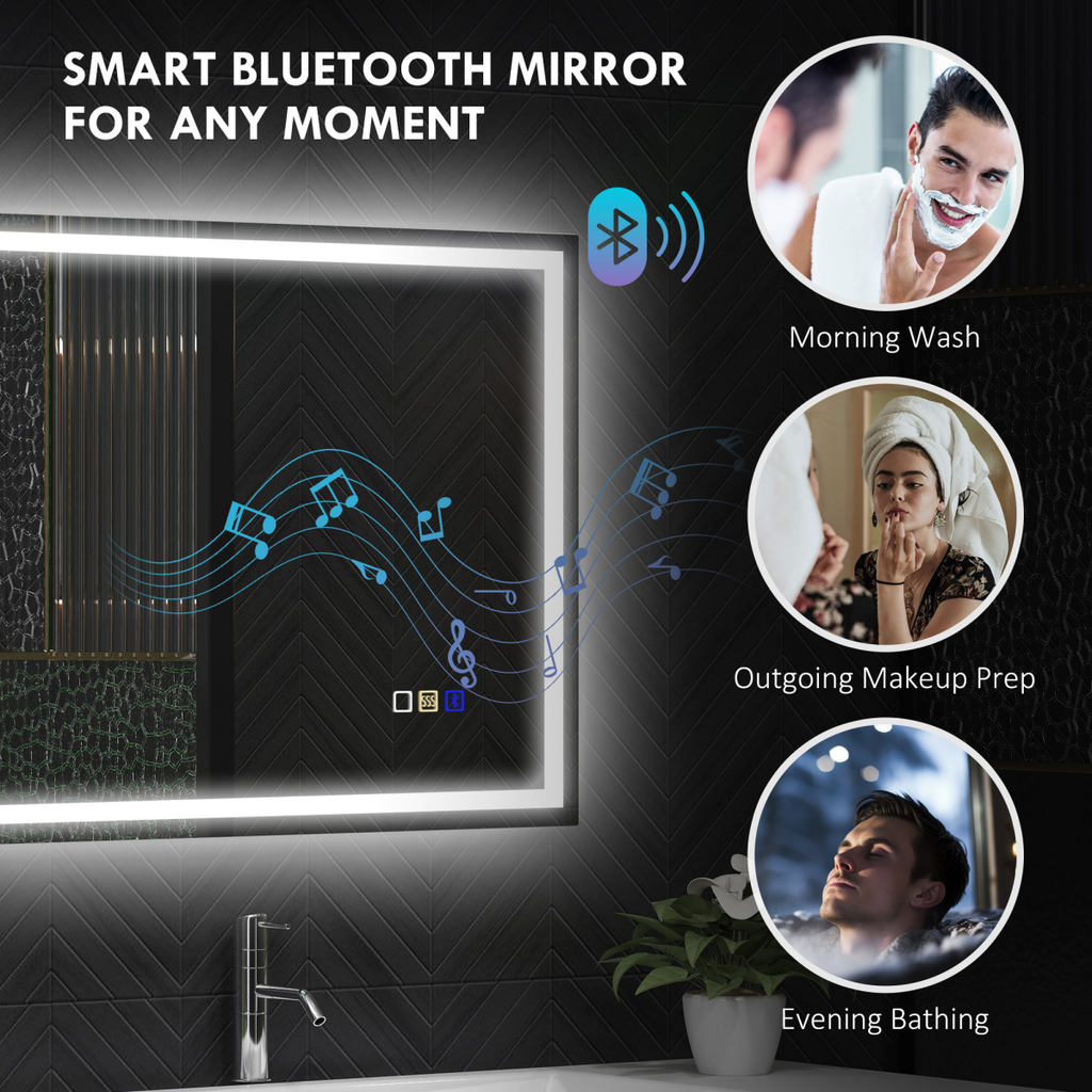 HOMCOM 600 x 800 mm Bathroom Mirror with Bluetooth Lights Demister Pad