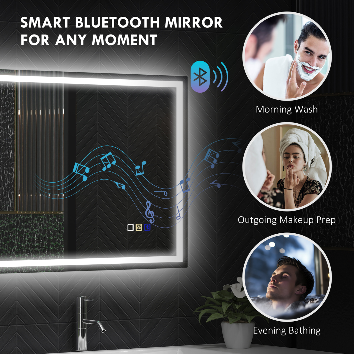 HOMCOM 600 x 800 mm Bathroom Mirror with Bluetooth Lights Demister Pad