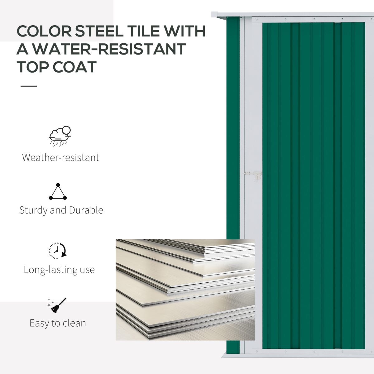 4.7ft x 2.8ft Garden Shed Steel Sloped Roof Door w/ Latch Green