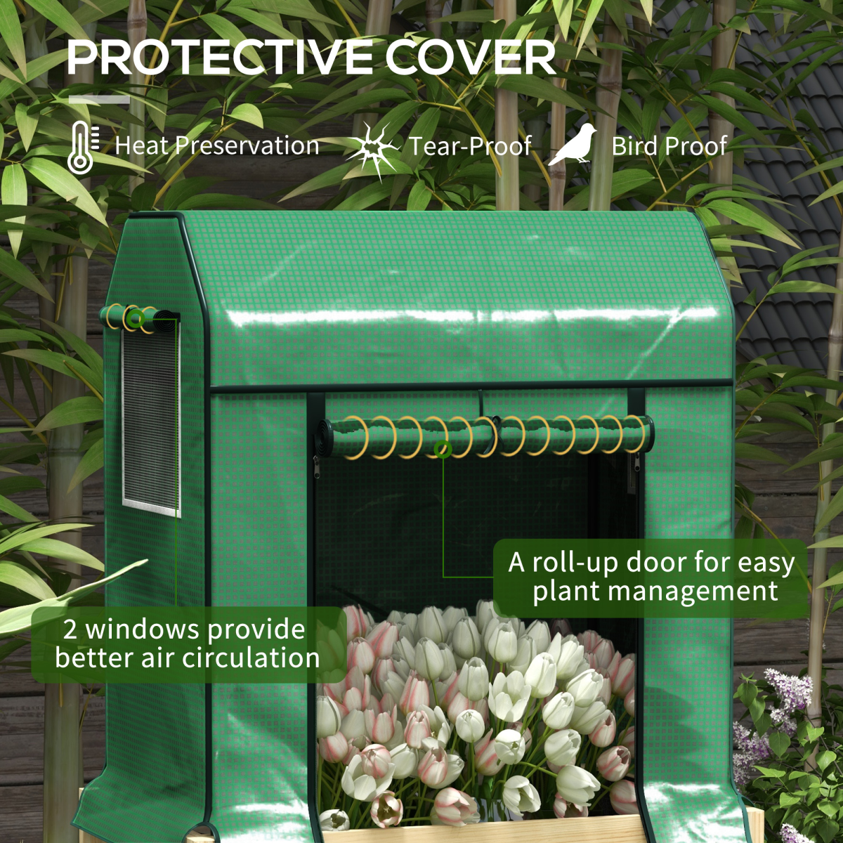 Outsunny Wooden Raised Planter with PE Greenhouse Cover and Bed Liner