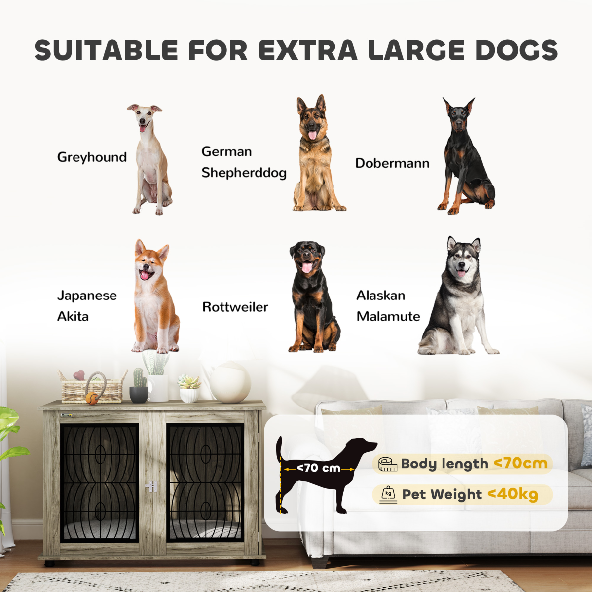 PawHut Dog Crate Furniture, 44.5" End Table for Extra Large Dogs w/ Cushion