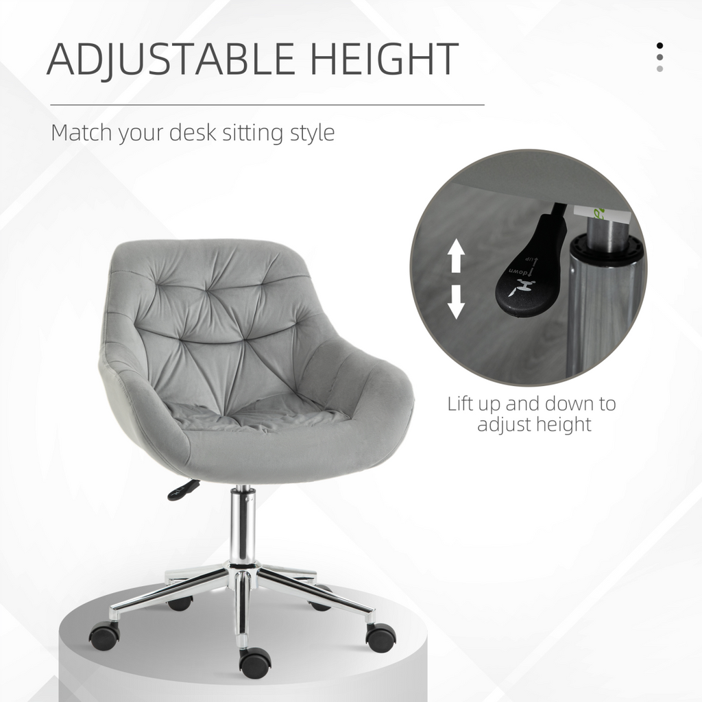 Velvet Home Office Chair Comfy Desk Chair w/ Adjustable Height Armrest Grey