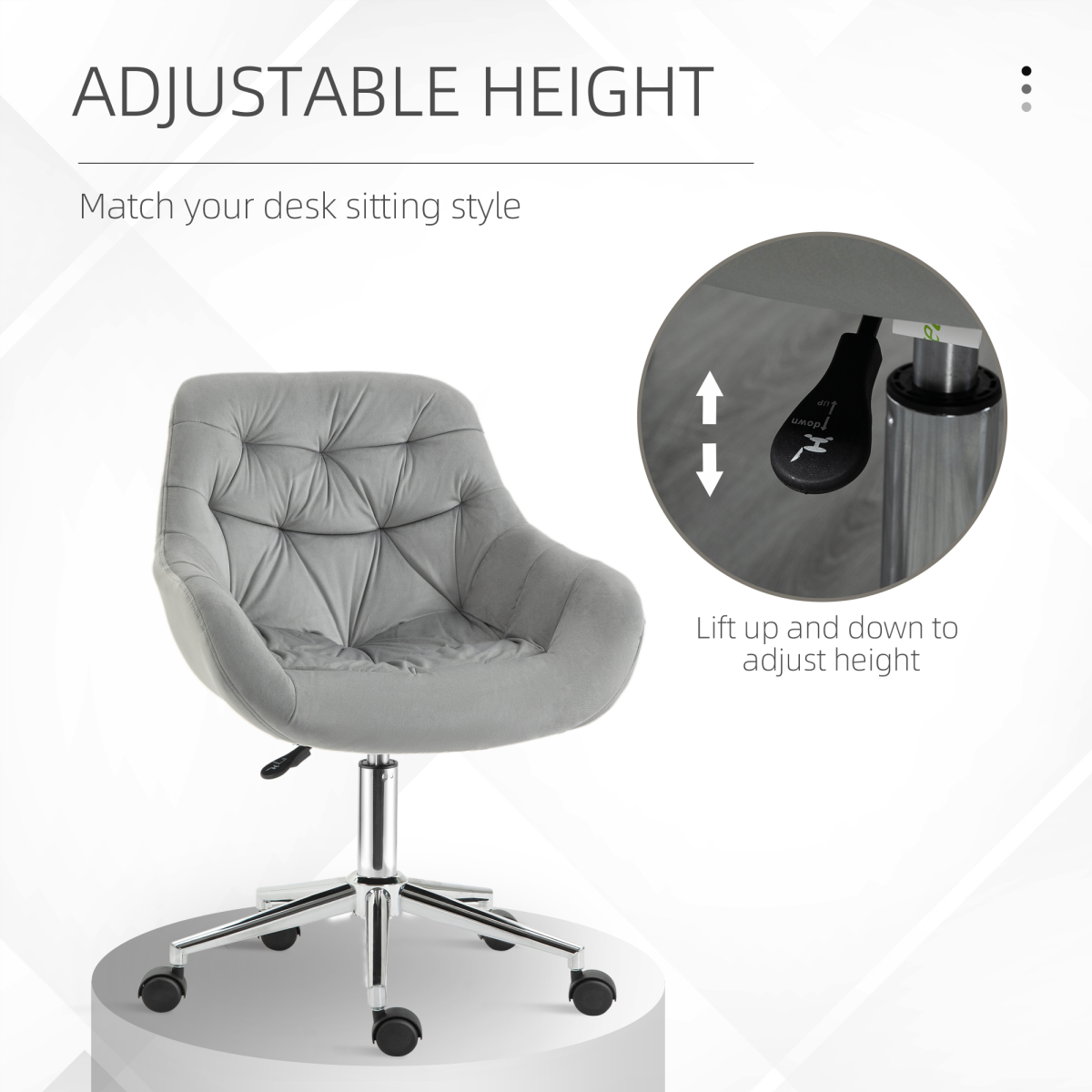 Velvet Home Office Chair Comfy Desk Chair w/ Adjustable Height Armrest Grey