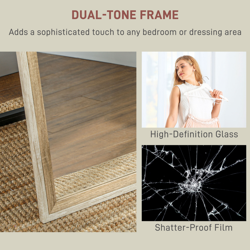 HOMCOM Full Length Mirror, Standing Leaning Wall, 163 x 53 cm, Oak