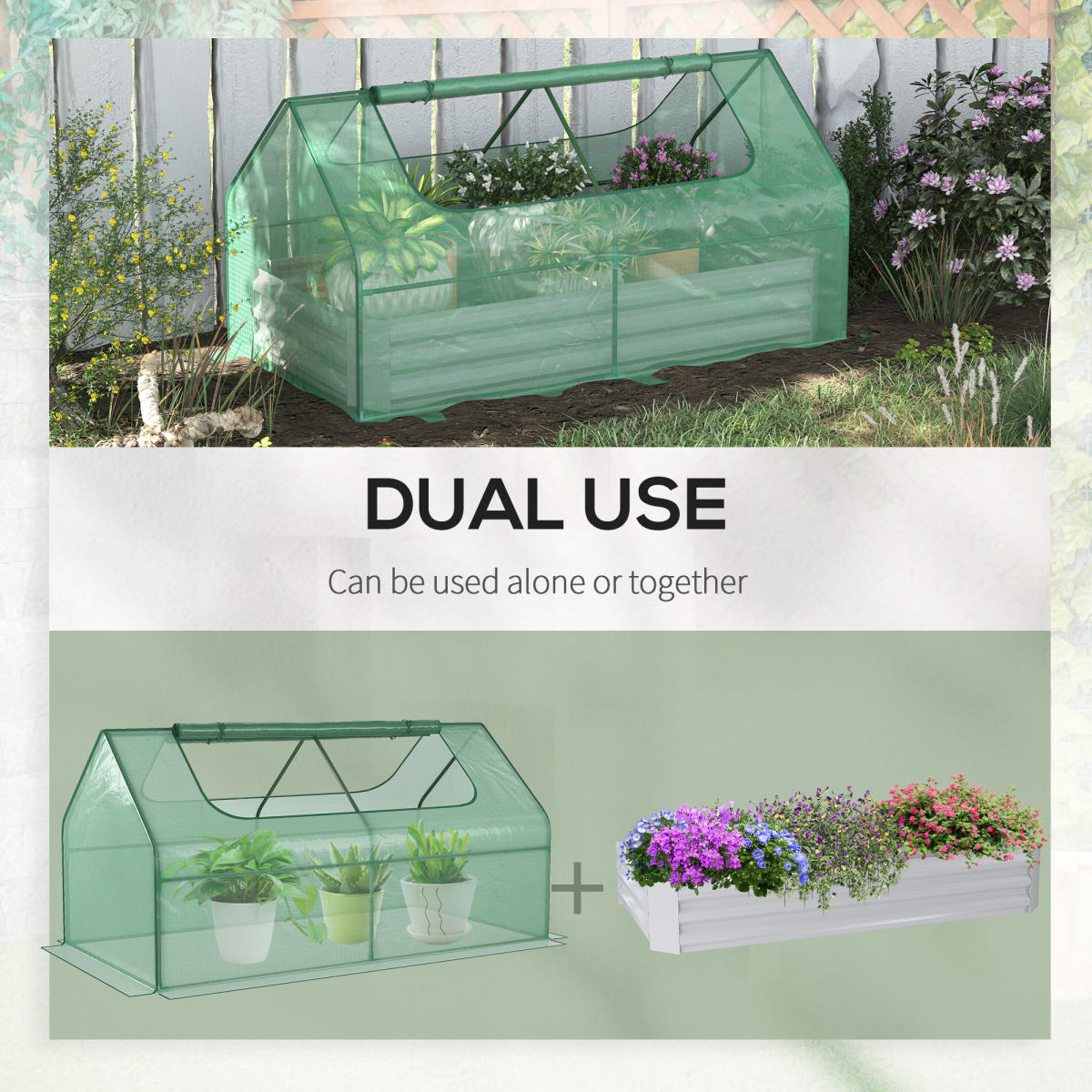 Outsunny Dual-Use Raised Garden Bed with Greenhouse & Large Viewing Window