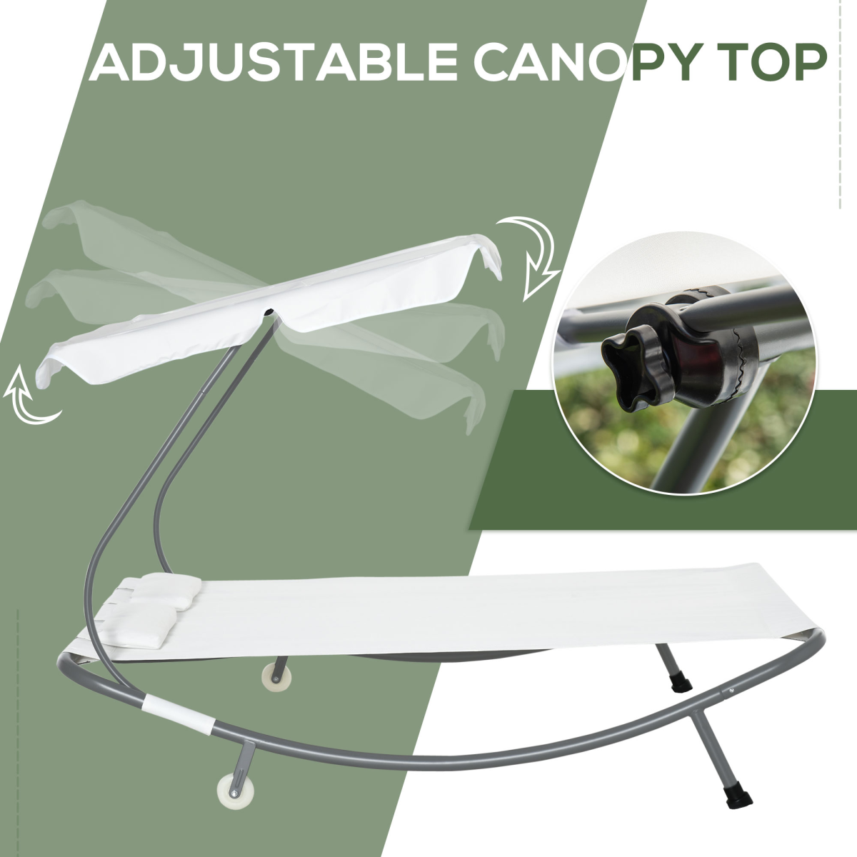 Double Hammock Sun Lounger Bed Canopy Shelter Wheels 2 Pillows Cream White