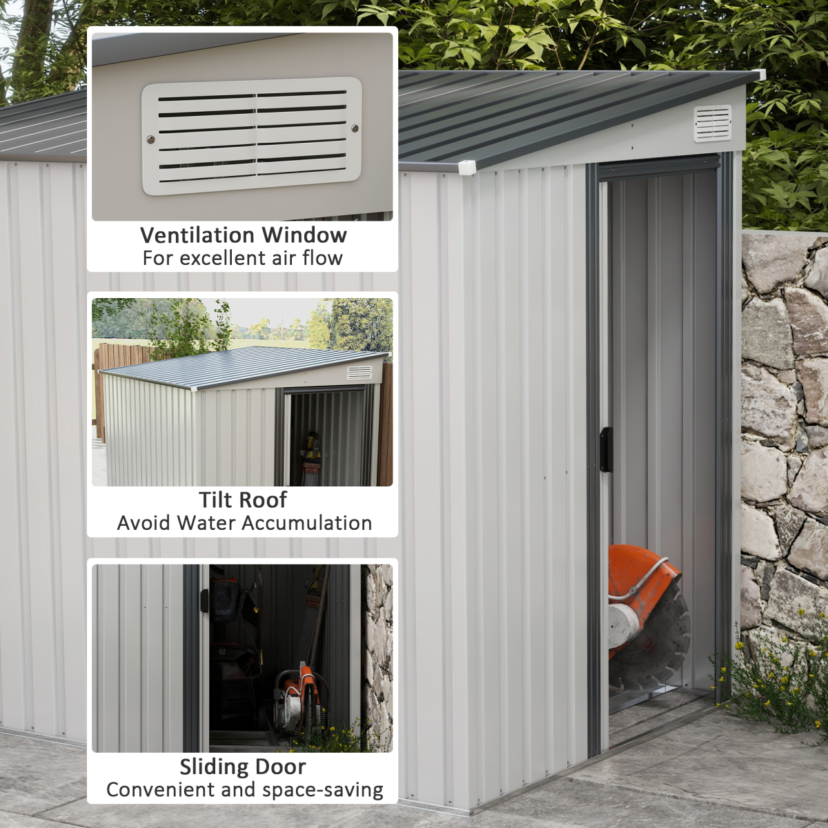 Outsunny 5 x 7FT Garden Shed with Foundation Lean to Metal Tool Shed White