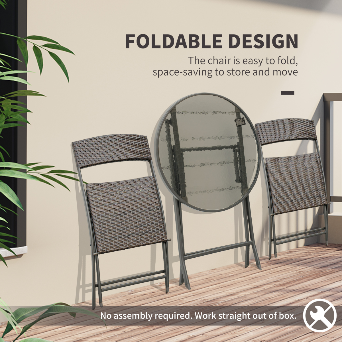 3pc Wicker Rattan Bistro Set-Brown