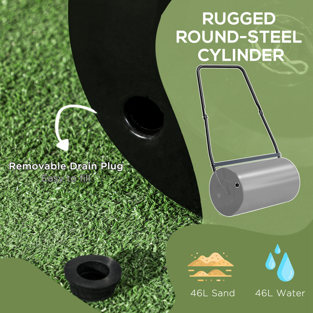 Durable 46L Lawn Roller: Heavy-Duty Garden Roller for Perfectly Flattened Grass