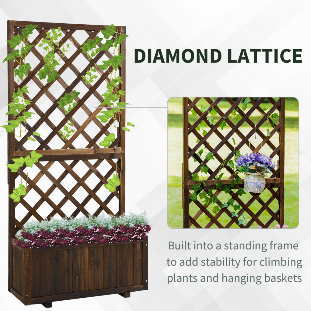 Rustic Pine Trough Planter with Trellis for Vibrant Climbing Plants