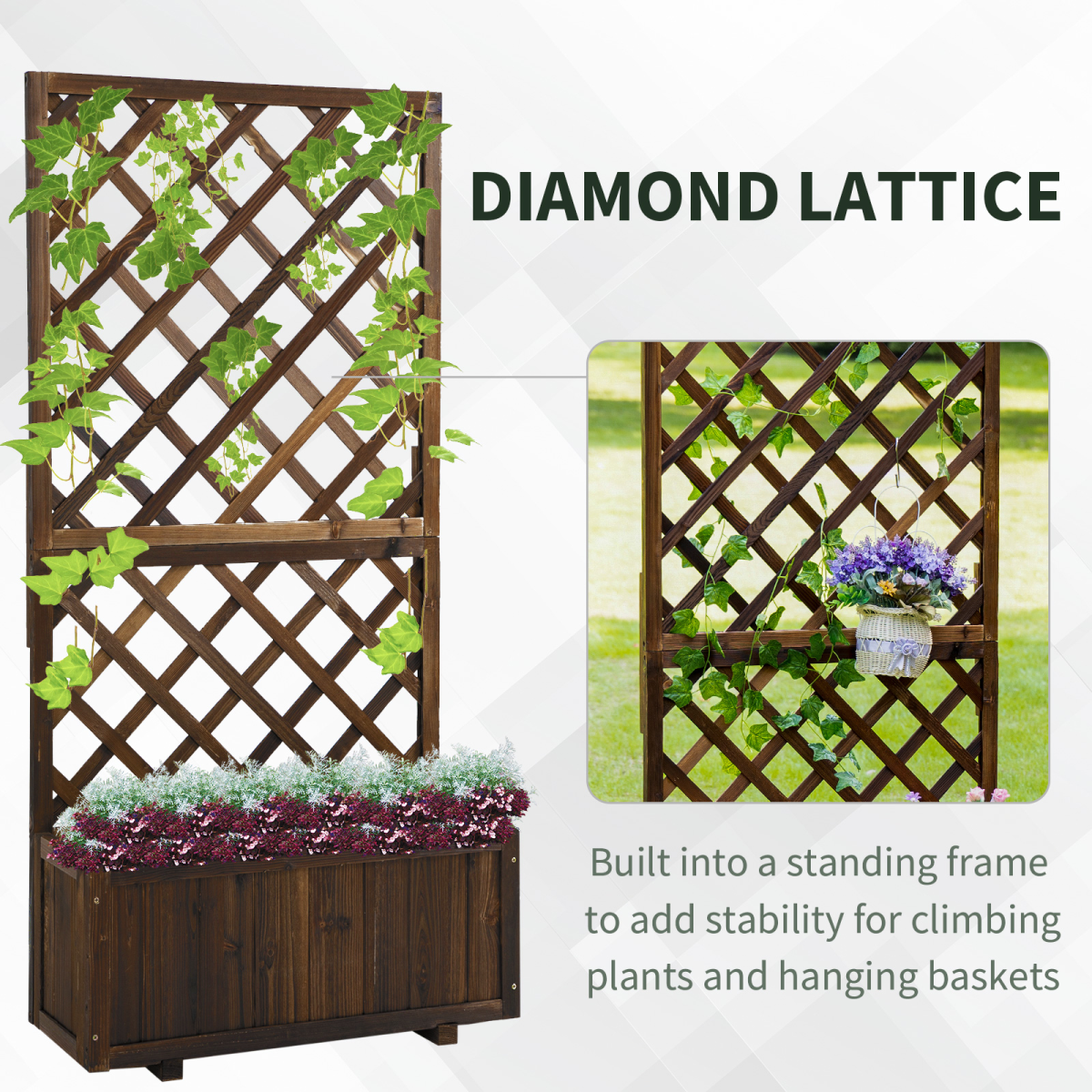 Rustic Pine Trough Planter with Trellis for Vibrant Climbing Plants