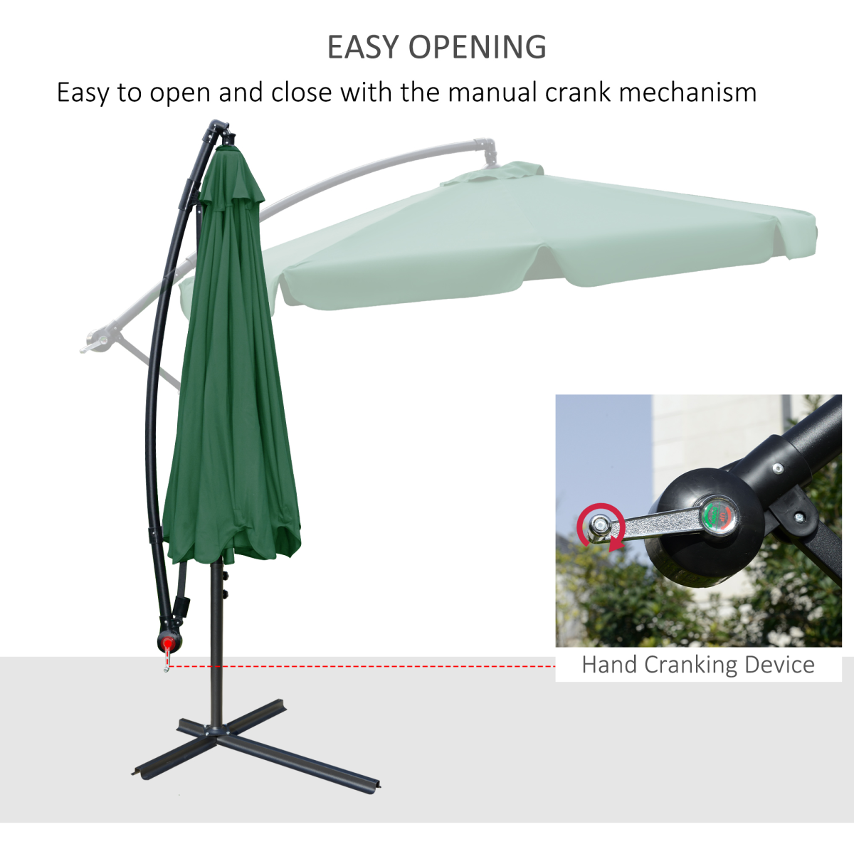 2.7m Garden Banana Parasol Cantilever Umbrella with Crank Green