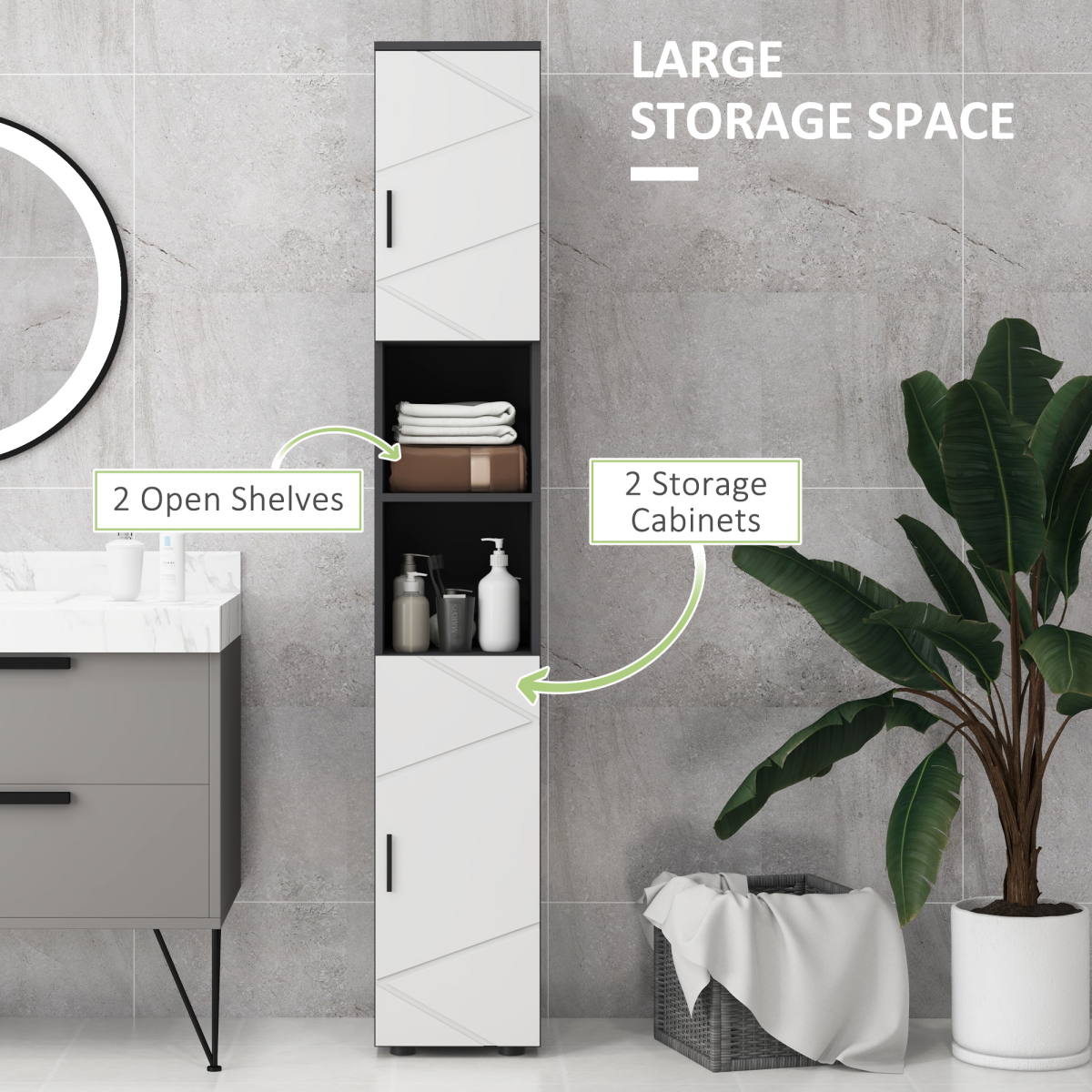 kleankin Tall Bathroom Storage Cabinet, Slim Bathroom Cabinet with Soft Close