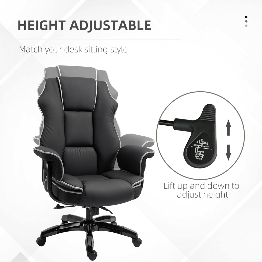 Piped PU Leather Padded High-Back Computer Office Gaming Chair Black Vinsetto