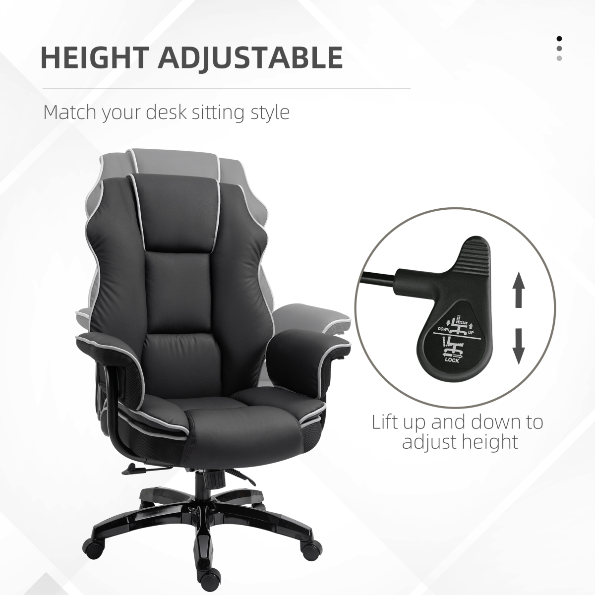 Piped PU Leather Padded High-Back Computer Office Gaming Chair Black Vinsetto