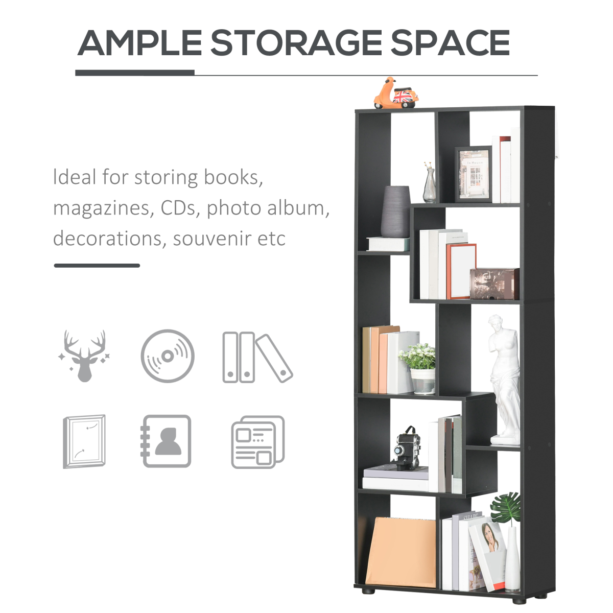 Stunning 178cm 8-Shelf Black Bookcase – Stylish Storage for Every Room!