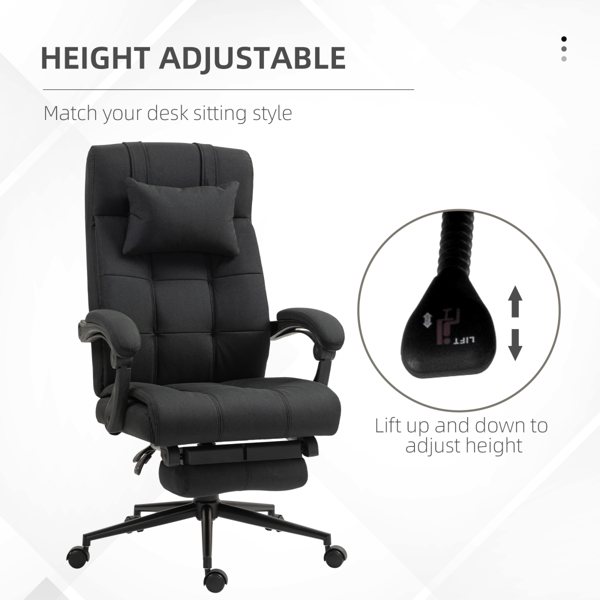 Vinsetto Office Chair with Adjustable Height, Wheels, Footrest, Black