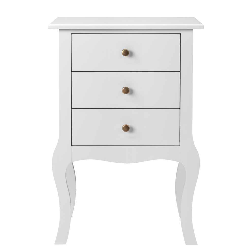 Elegant European White Bedside Table with 3-Tier Storage & Simple Design
