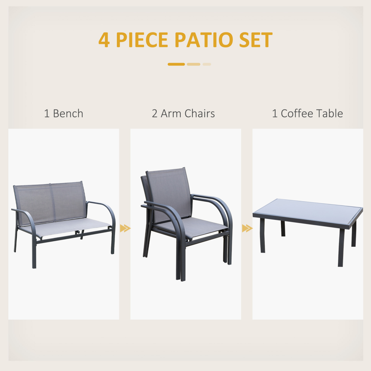 4 Pcs  Dining Set & Loveseat 2 Chairs Glass Top Table Seats Garden Grey