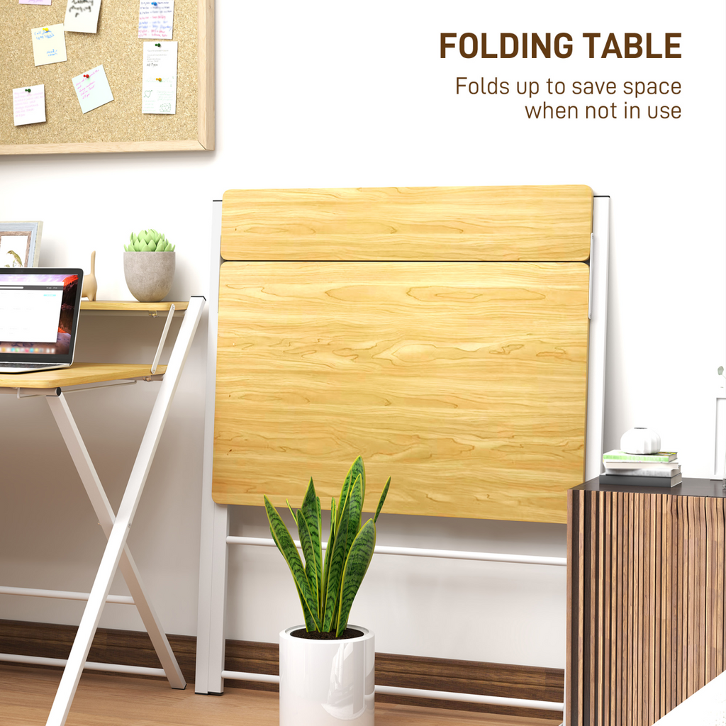 Space-Saving HOMCOM Folding Desk with 2-Tier Shelf – Stylish Maple Wood Design
