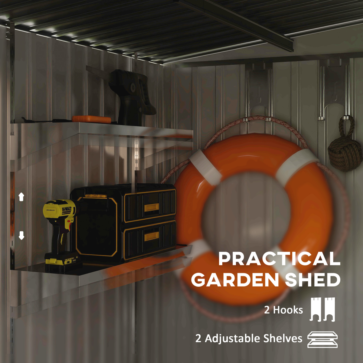Outsunny 7 x 5FT Garden Shed w/ Foundation Lean to Metal Tool Shed Green
