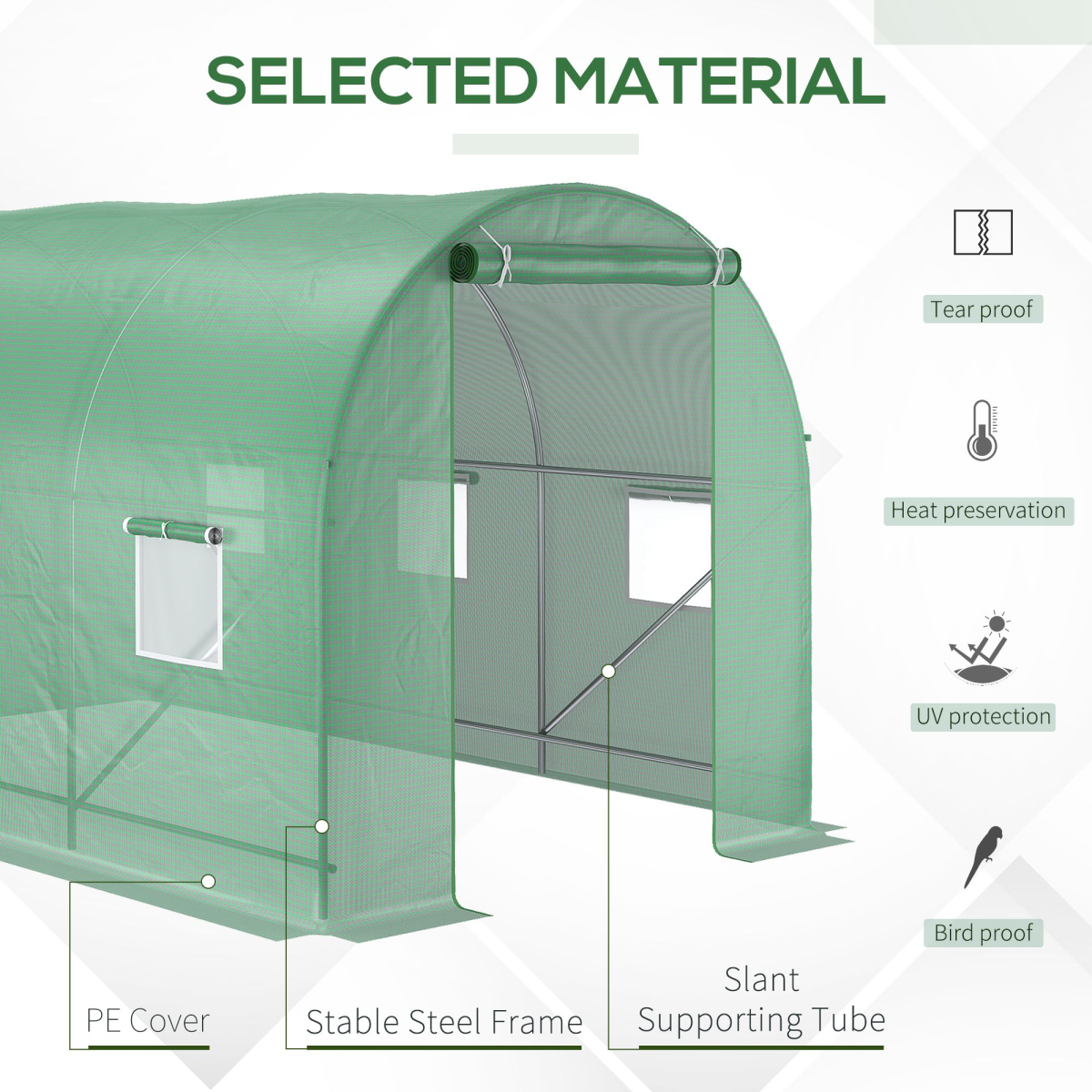 3.5 x 3 x 2 m Polytunnel Greenhouse Polytunnel Tent w/ PE Cover Green