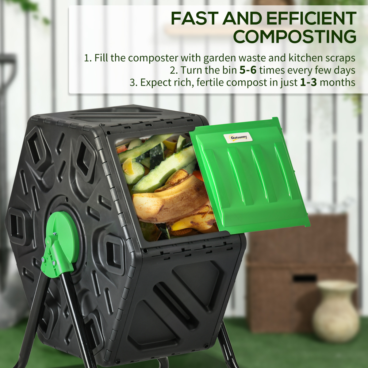 Outsunny 65L Garden Compost Bin, Barrel Rotating Composter with Steel Legs