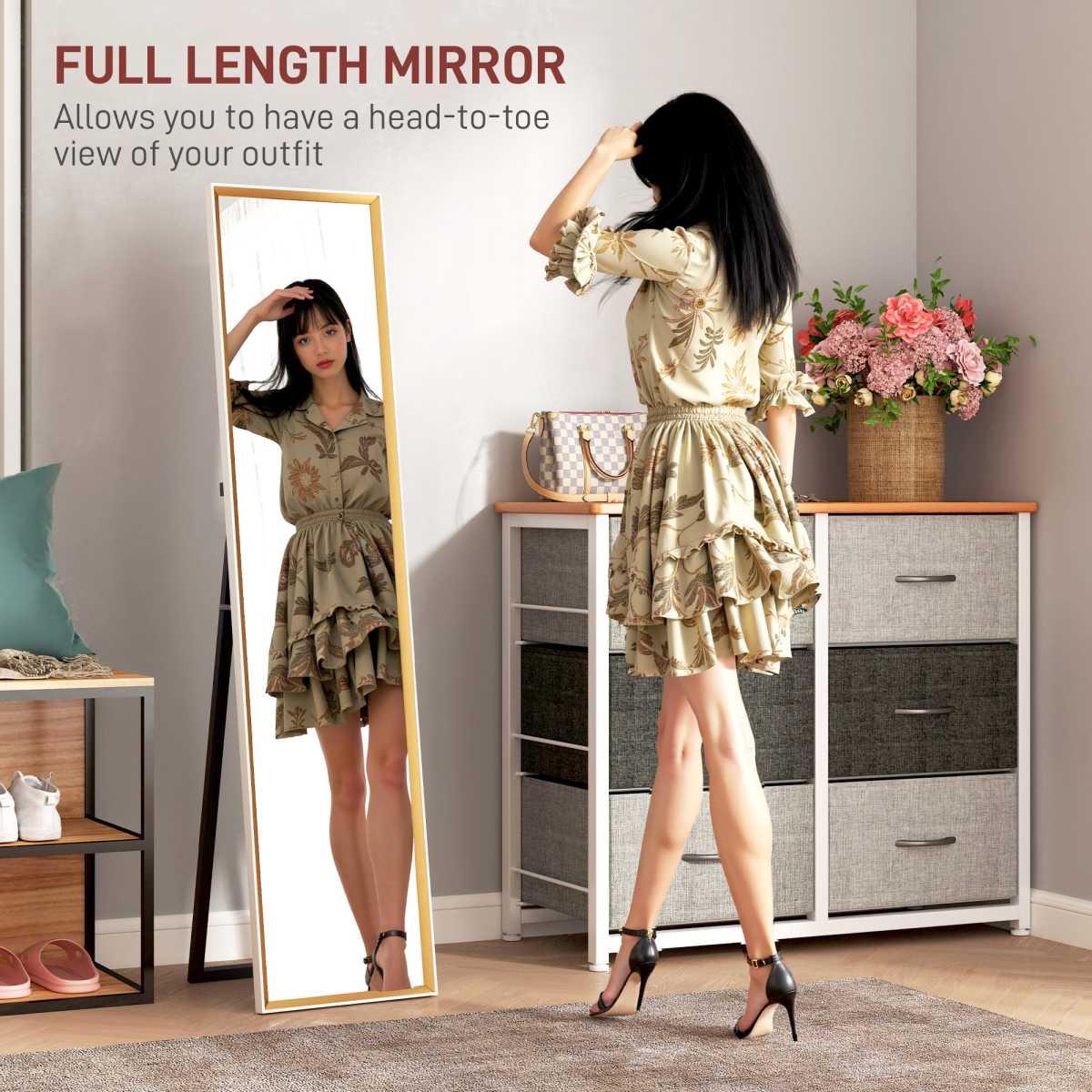 HOMCOM Full Length Mirror Wall Mount Leaning Standing Mirror, White