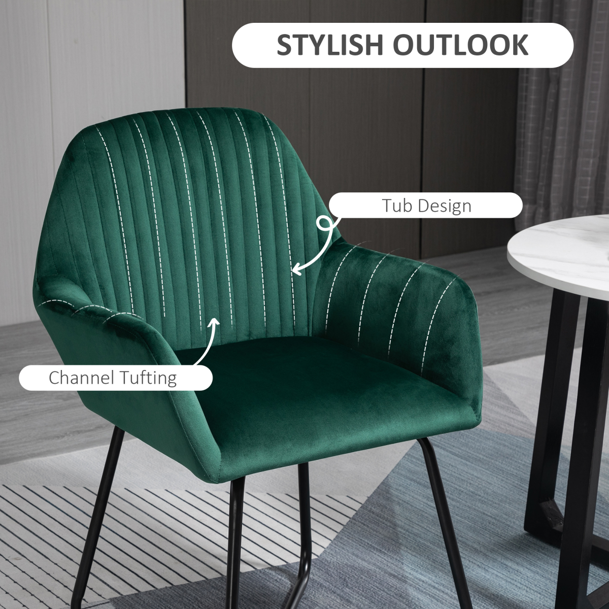 Chic Velvet Accent Chair with Metal Base - Stylish Lounge Armchair in Green