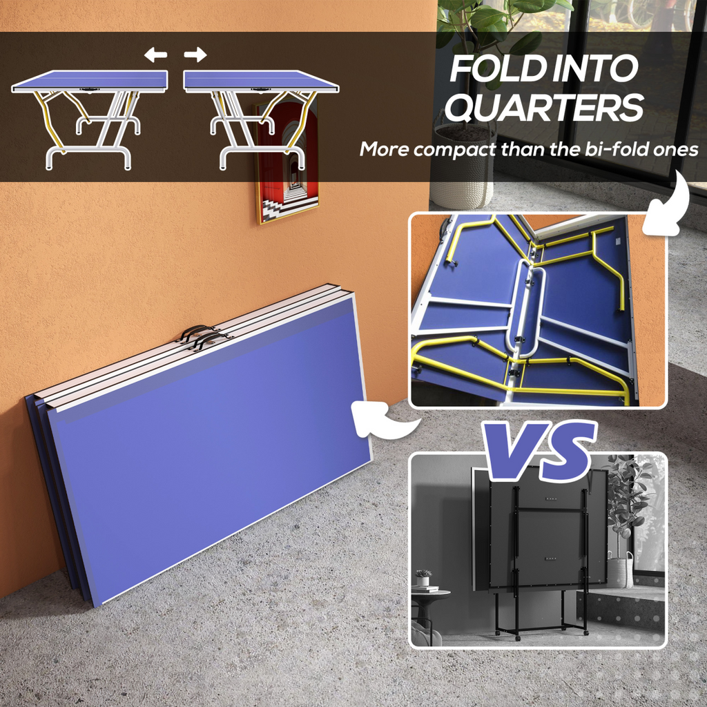 SPORTNOW 9FT Foldable Table Tennis Table with Cover, Net, Paddles, Balls - Blue