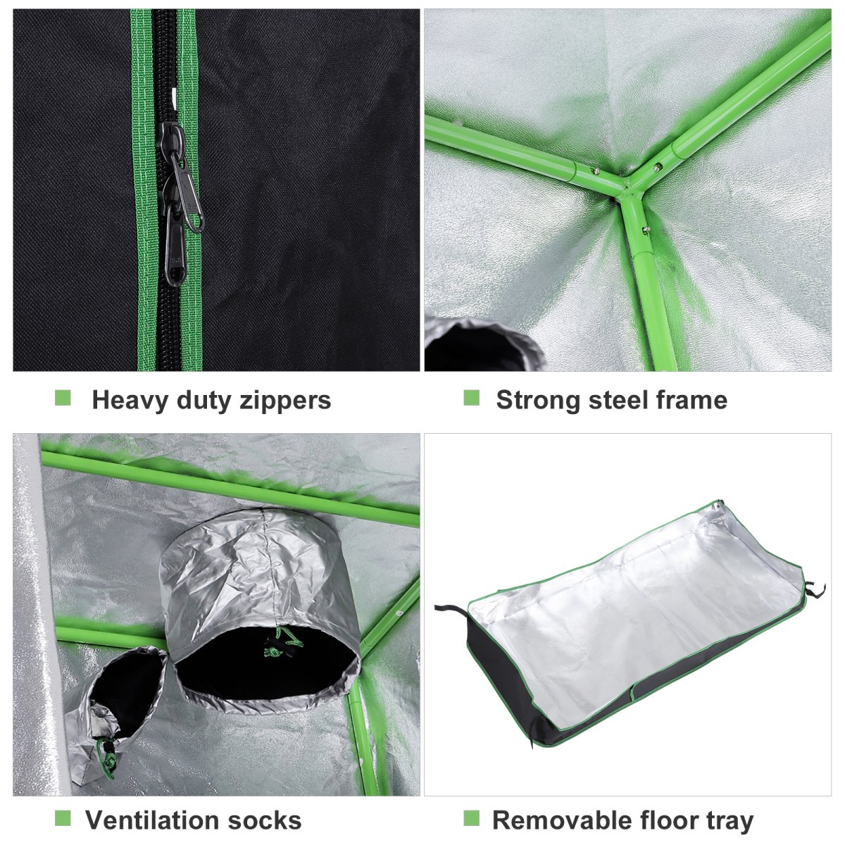 Outsunny Hydroponic Grow Tent with Reflective Lining & Floor Tray - 80x80x160cm