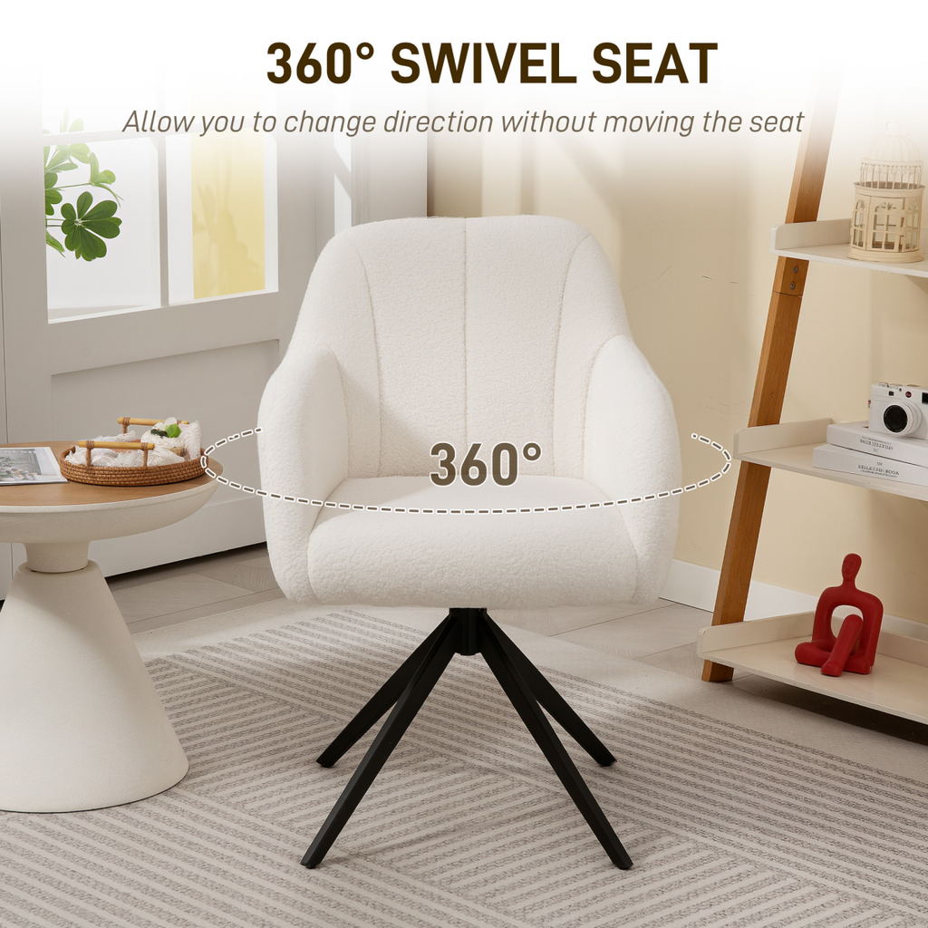 HOMCOM 360 Degree Swivel Accent Chair, Teddy Fleece Fabric Armchair, White