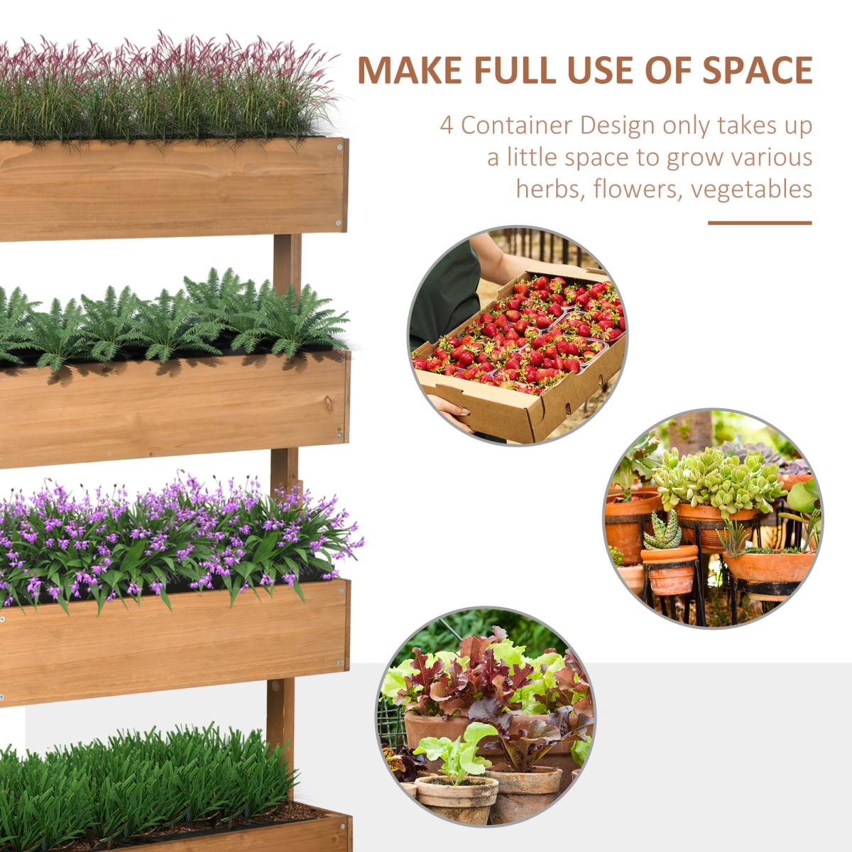 Outsunny Tiered Wooden Garden Bed - Vibrant 4-Box Plant Stand for Thriving Greens
