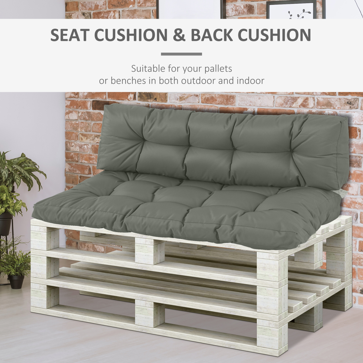 2Pcs Garden Tufted Pallet Cushion Seat Pad Back Cushion Patio Dark Grey