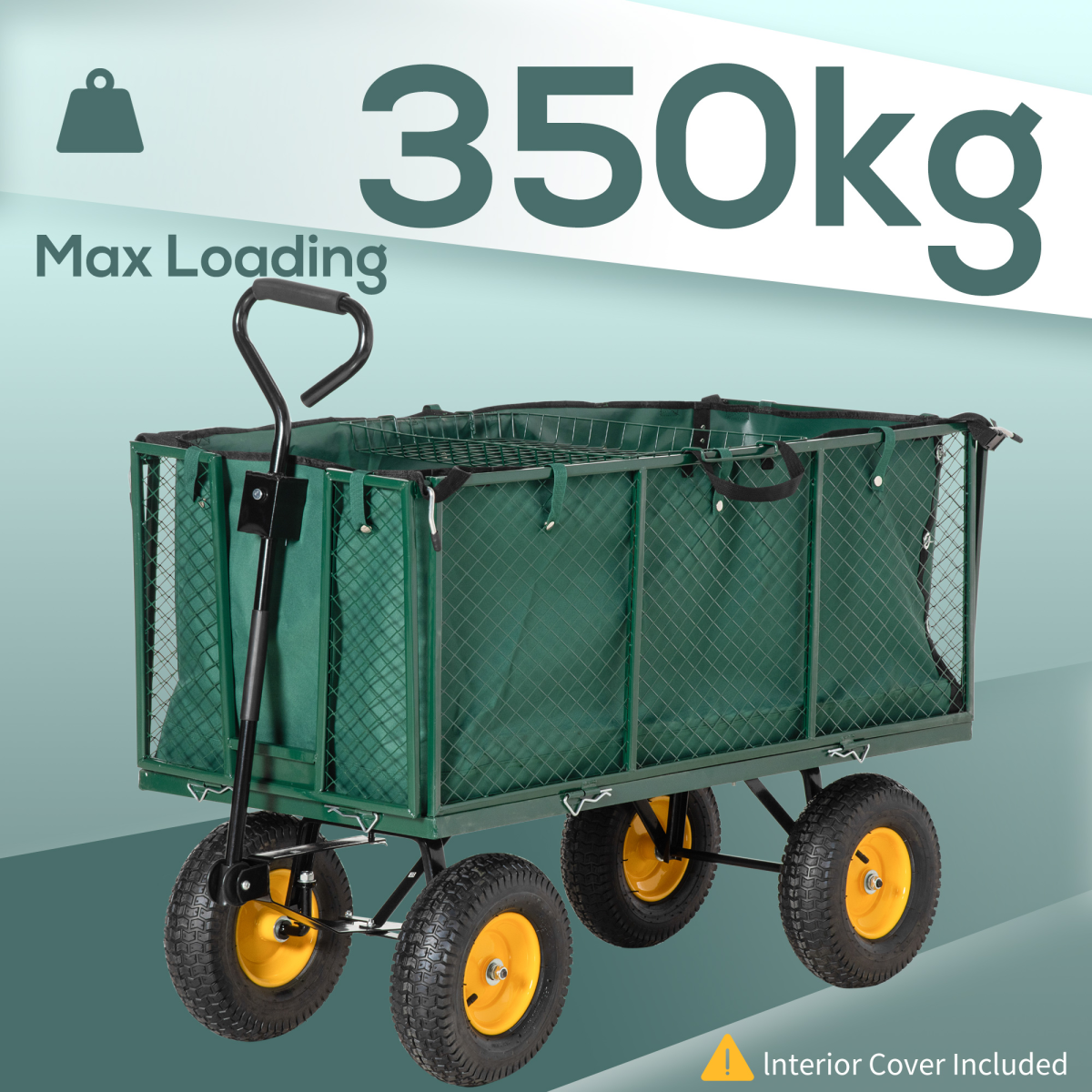 Large 4 Wheel Garden Cart Truck Trolley Wheelbarrow - Green Trailer