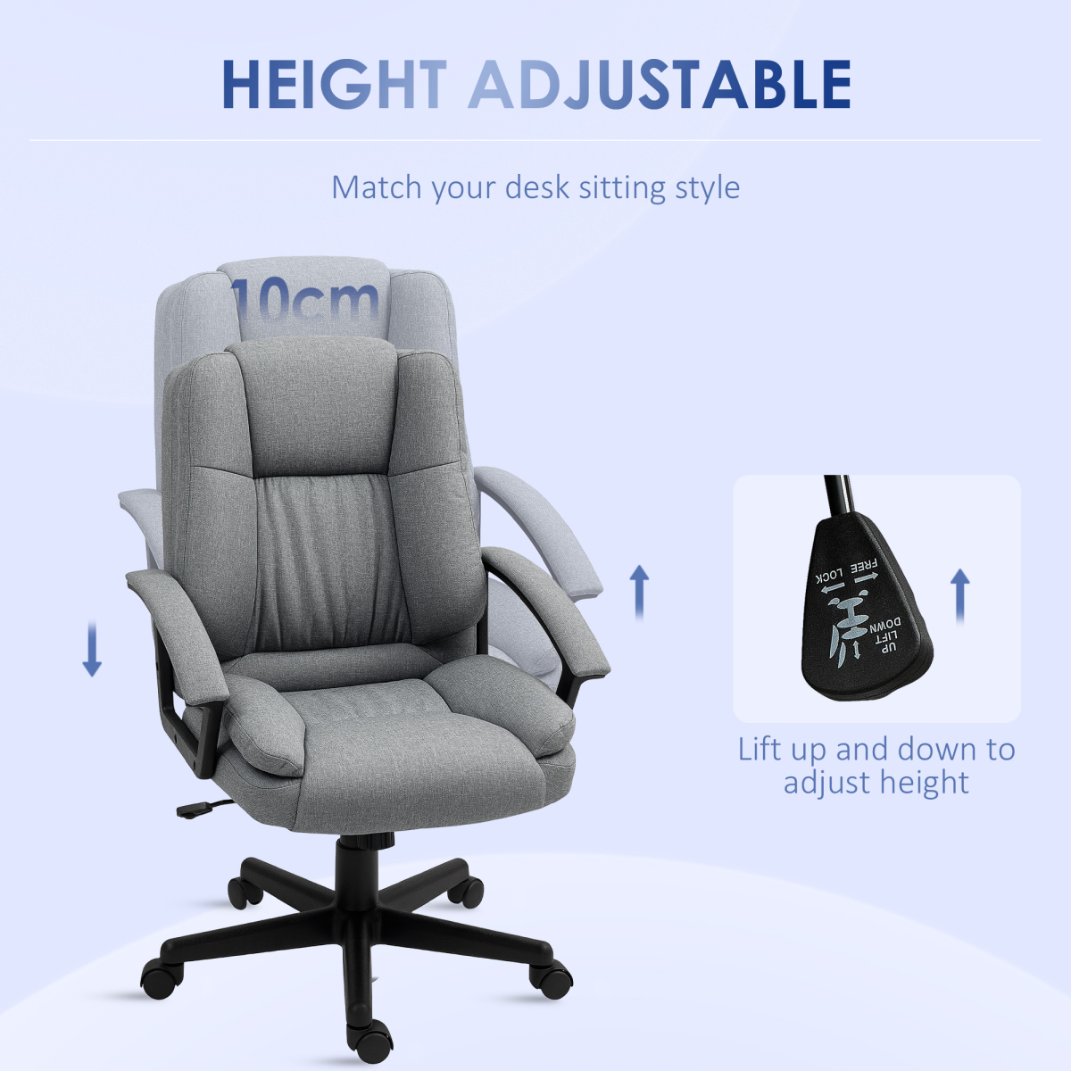 Ergonomic HOMCOM Swivel Office Chair - Comfortable Grey Mid Back with Armrests