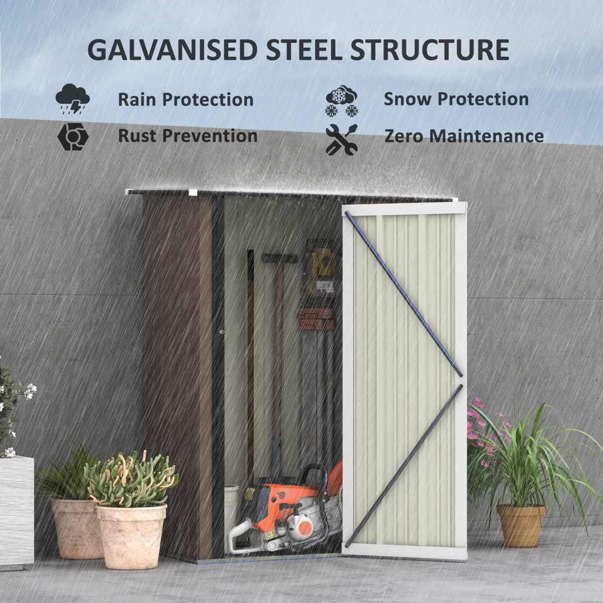 Outdoor Storage Shed Steel Garden Shed with Lockable Door Brown