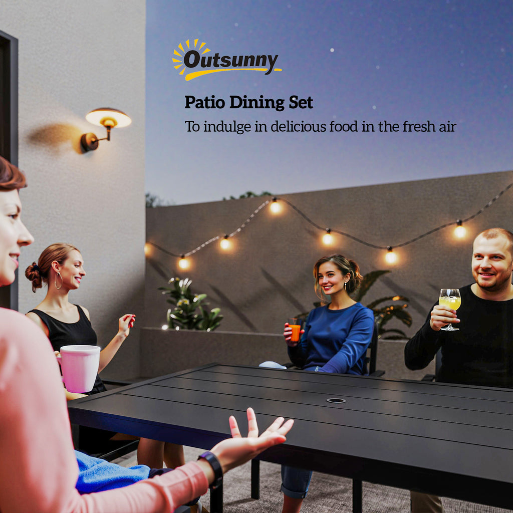 Outsunny 7 PCs Garden Dining Set w/ Stackable Chairs and Metal Top Table, Black