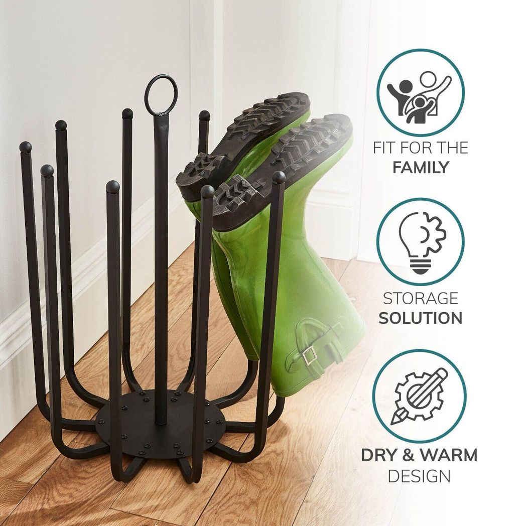 5 Pair Black Round Boot Shoe Rack Welly Holder Stand Storage Organizer