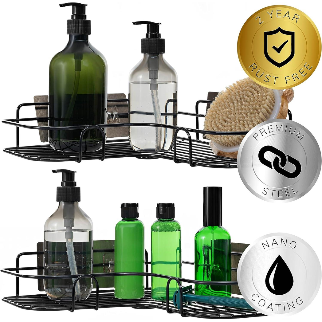 Set of 2 Corner Shower Caddy in Black Nano Coating