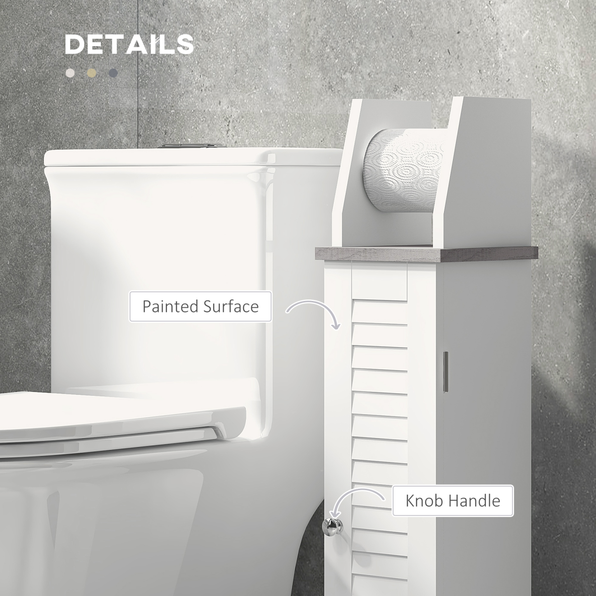 kleankin Slim Toilet Roll Storage Unit with Cupboard and Adjustable Shelf, White