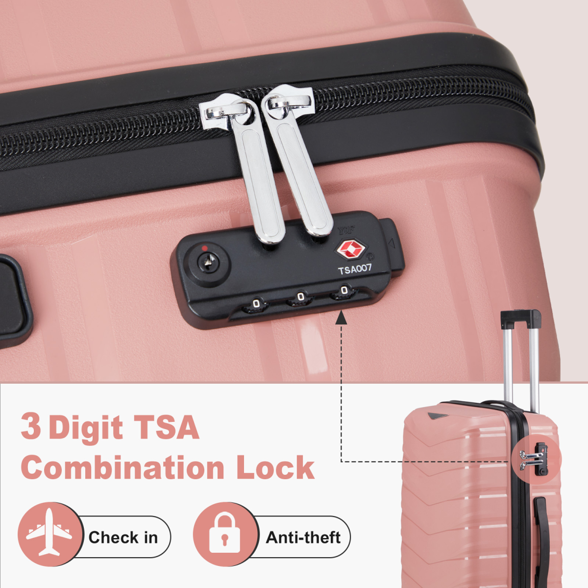 V-Stripe Elegant 3-in-1 Rose Gold PP Trolley Case - Travel in Style!