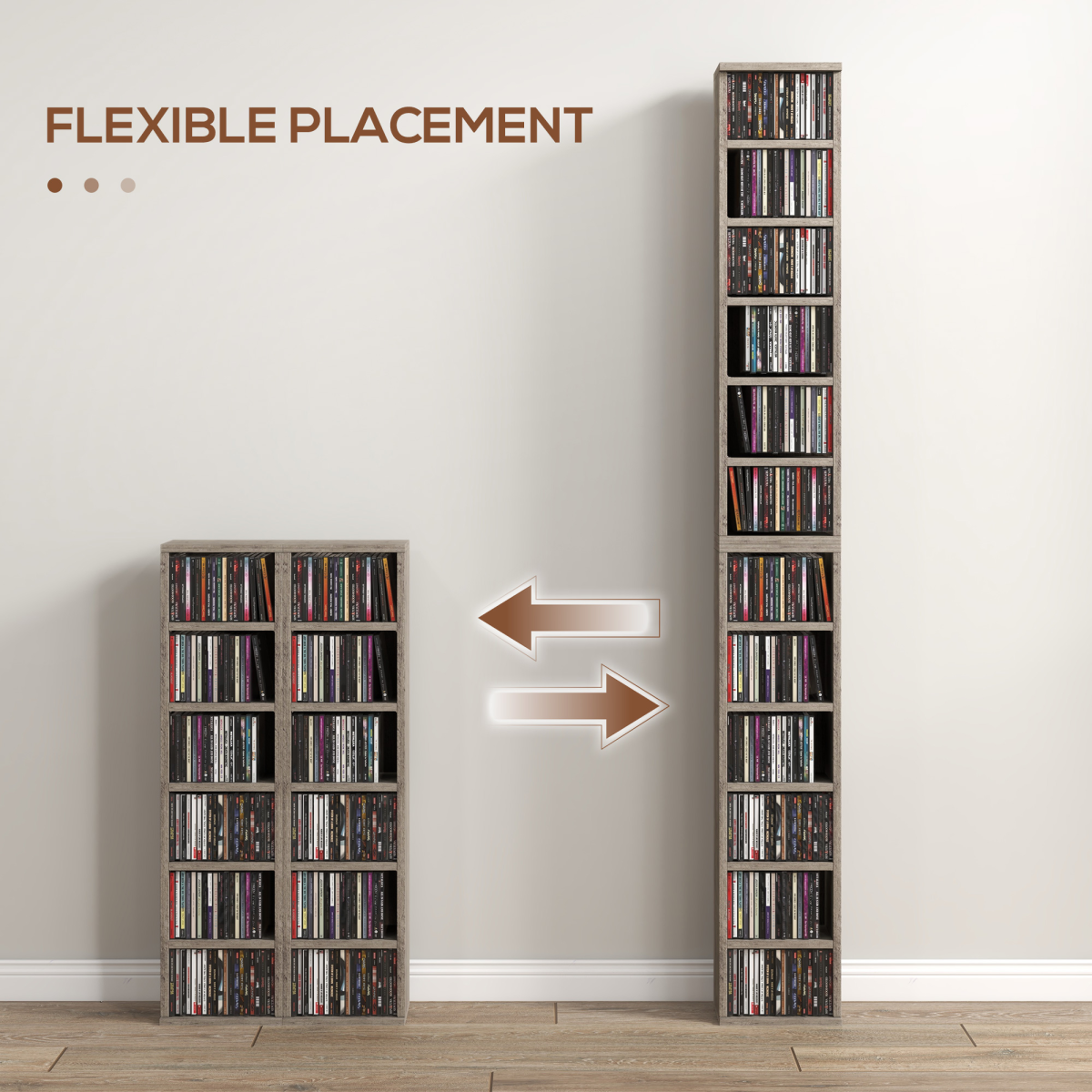 HOMCOM Adjustable CD Media Display Shelves - Set of 2, Mocha Wood